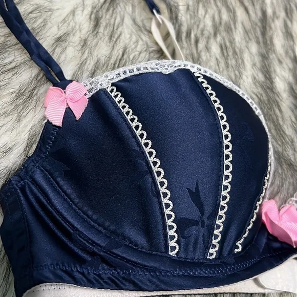 Victorias’s Secret Sexy Little Things Navy Damask Balconette Push Up Bra 32C - Picture 5 of 13